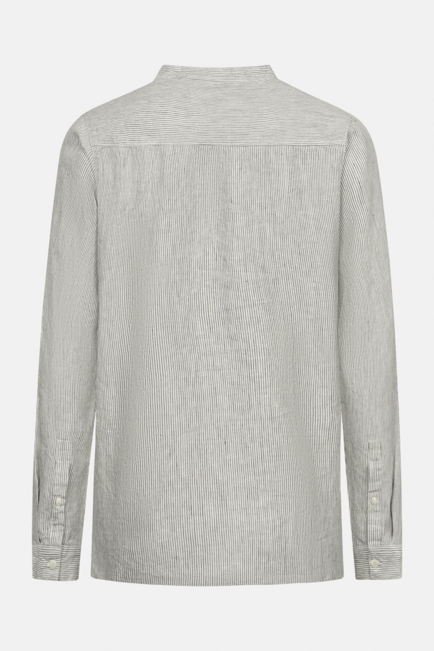 Hanseheld Leinenhemd LeinenLos! Herren Beige Gestreift Fischerhemd Stehkragen