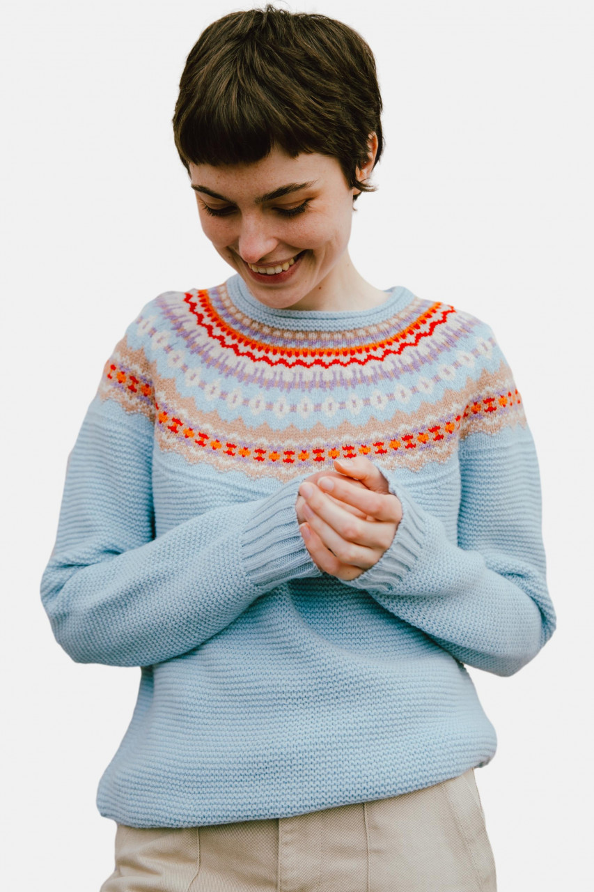 ERIBÉ Pullover Stoneybrek Damen Hellblau Orange Fairisle