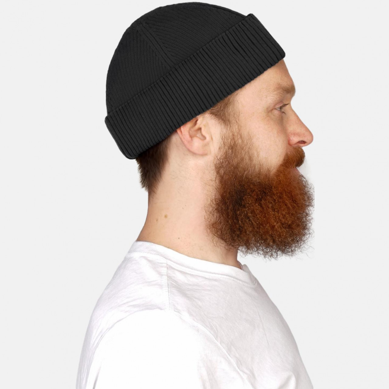 Hanseheld Strickmütze Seebär Rippstrick Schwarz Dockermütze Baumwolle GOTS Organic