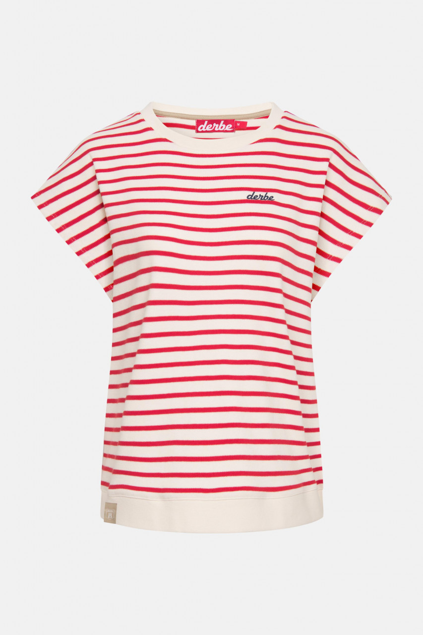 Derbe T-Shirt Interstriped Damen Weiß Rot Streifenshirt