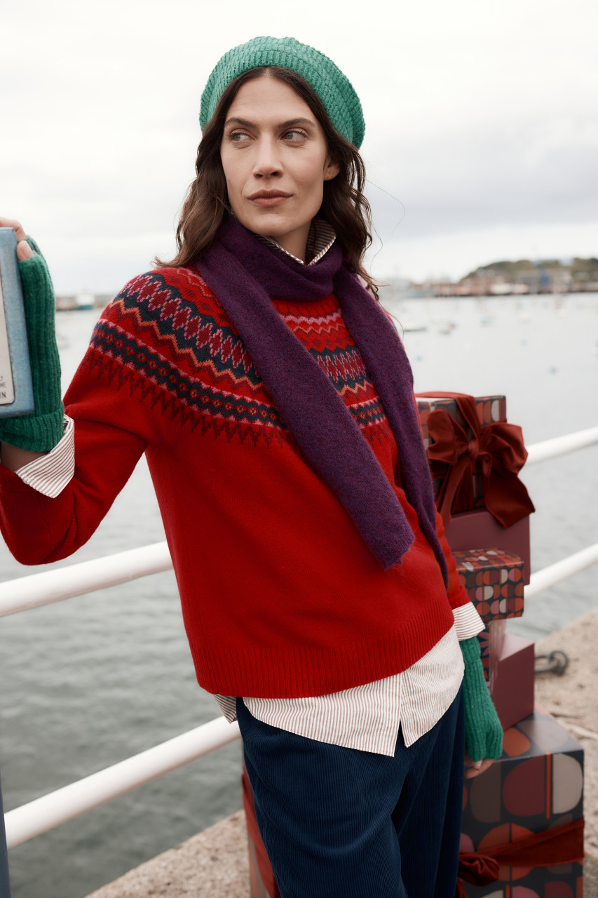 Seasalt Cornwall Pullover Gurnards Head Rot Blau Fairisle