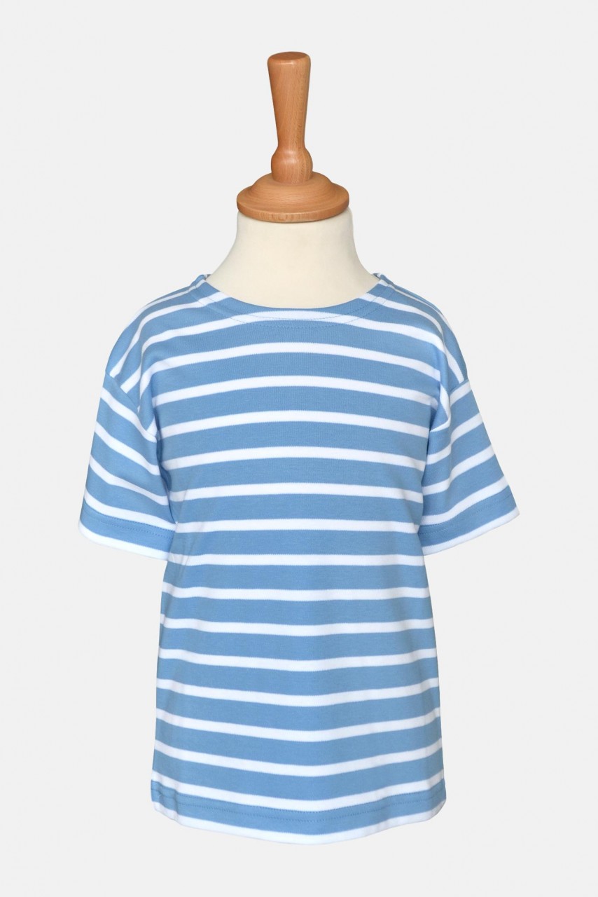 Bretonisches Kinder T-Shirt - mittelblau/weißgestreift