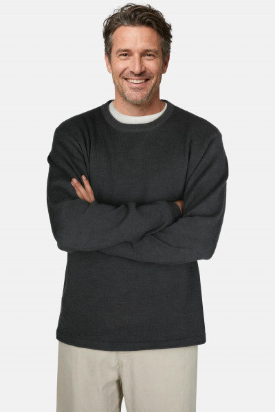 Hanseheld Strickpullover Merino Anthrazit Grau Gestreift