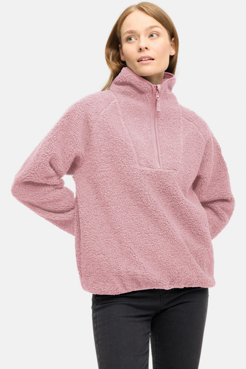 Derbe Damen Fleece Pullover Kuschelby Troyer Rosa Teddy
