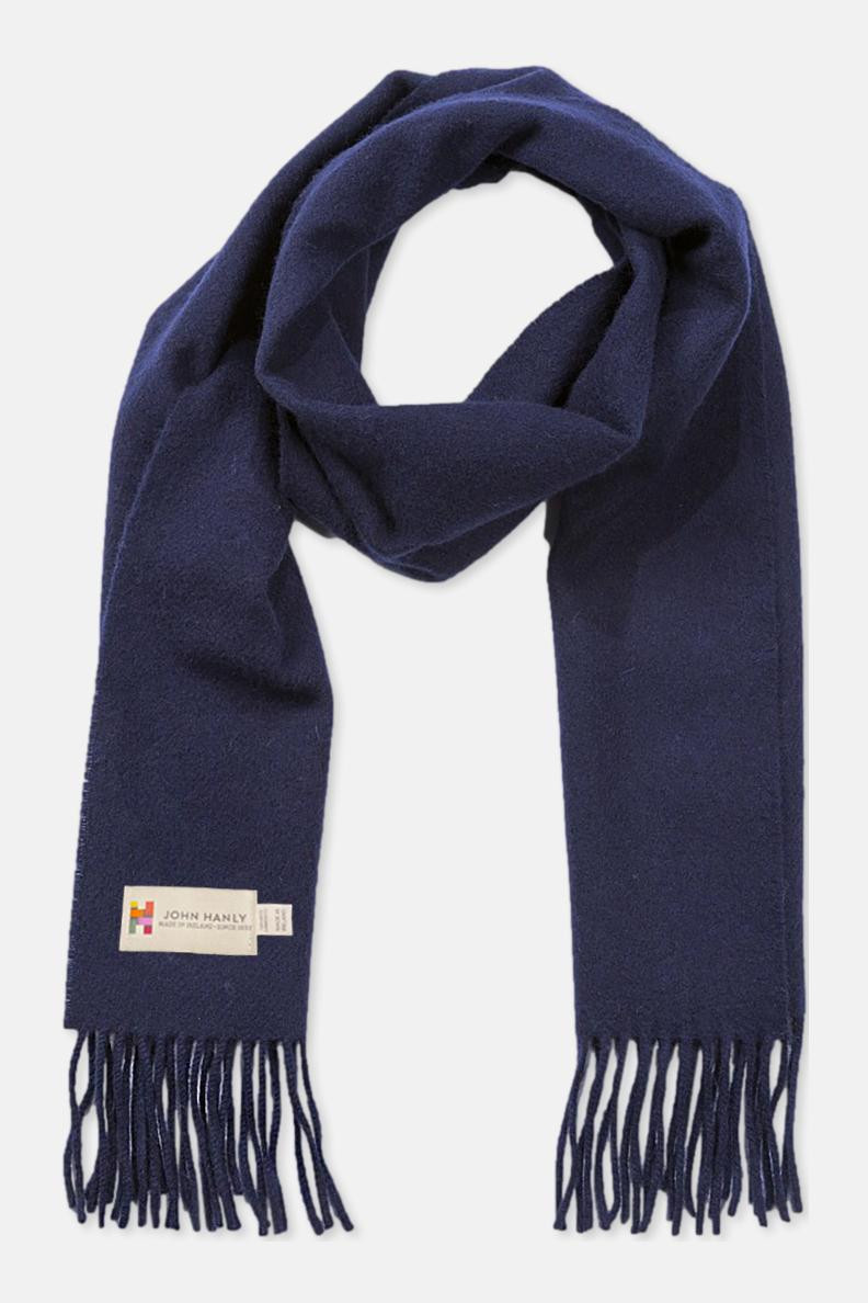 John Hanly Schal Irish Lambswool Dunkelblau Navy Fransen