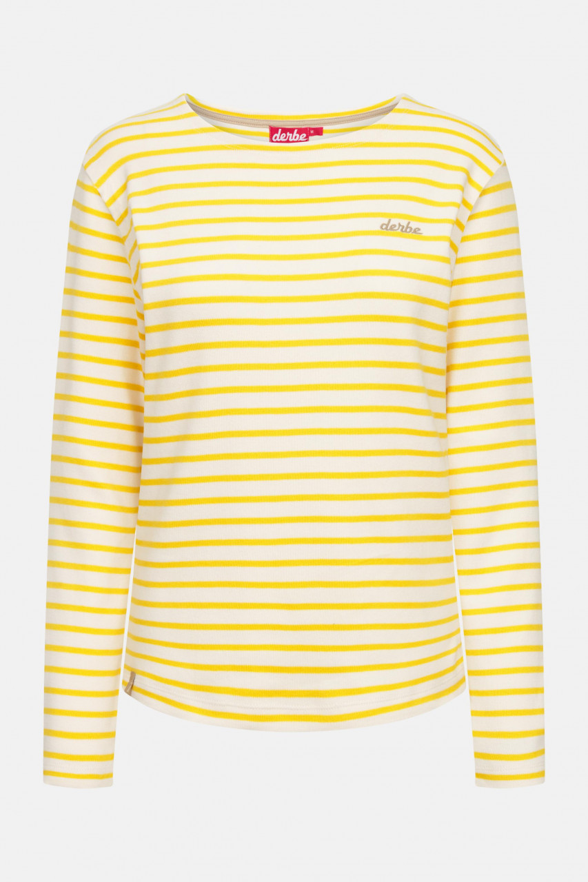Derbe Langarmshirt Interstriped Damen Weiß Gelb Streifenshirt