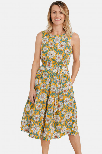 Seasalt Cornwall Terrace Garden Dress Gazania Daisies Sandstone