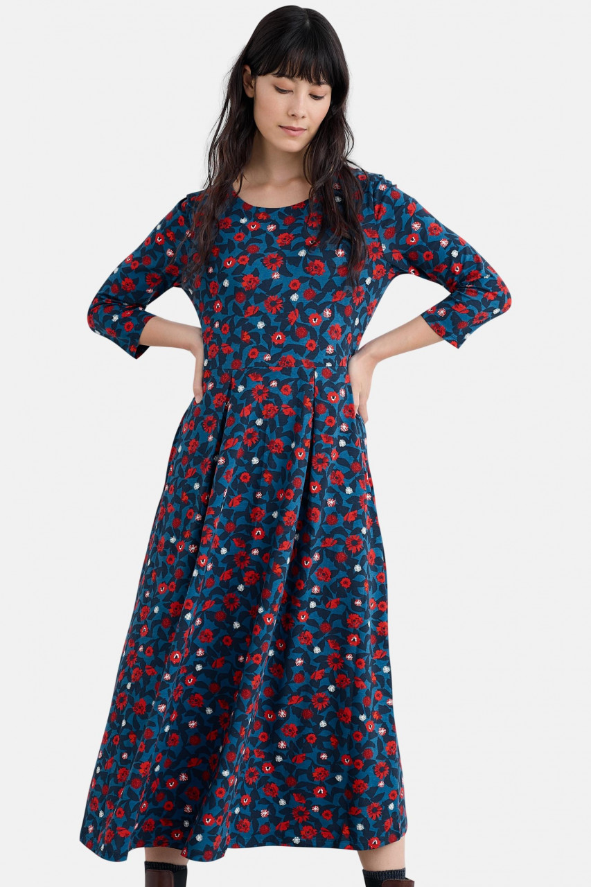 Seasalt Cornwall Veronica Damen Kleid Blau Rot Blumen GOTS Organic