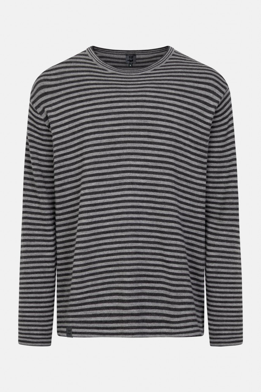 Hanseheld Herren Strickpullover Merino Anthrazit Grau Gestreift