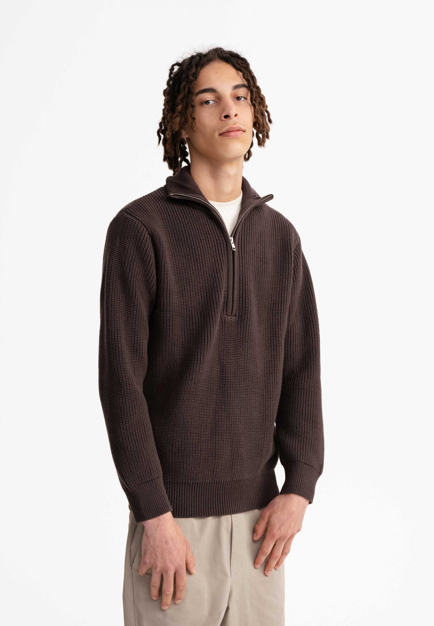 MELA Rippstrick Troyer UDAI Herren Pullover Braun Baumwolle