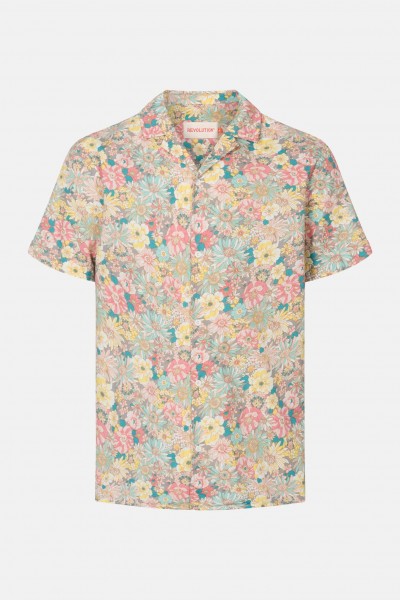 RVLT Revolution Short Sleeved Herren Hemd Grey Blumen