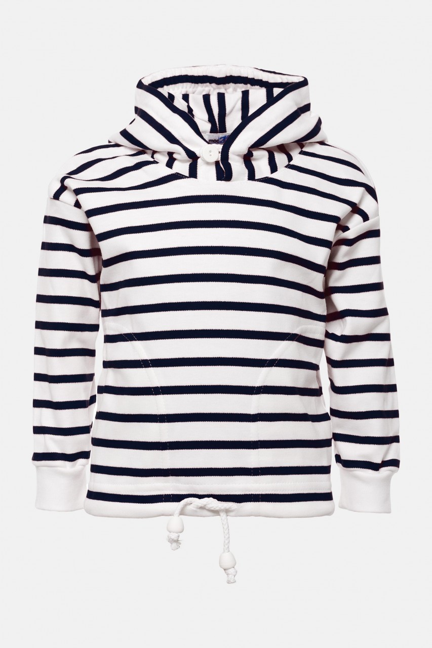 Bretonisches Kinder-Kapuzenshirt - weiss/blaugestreift