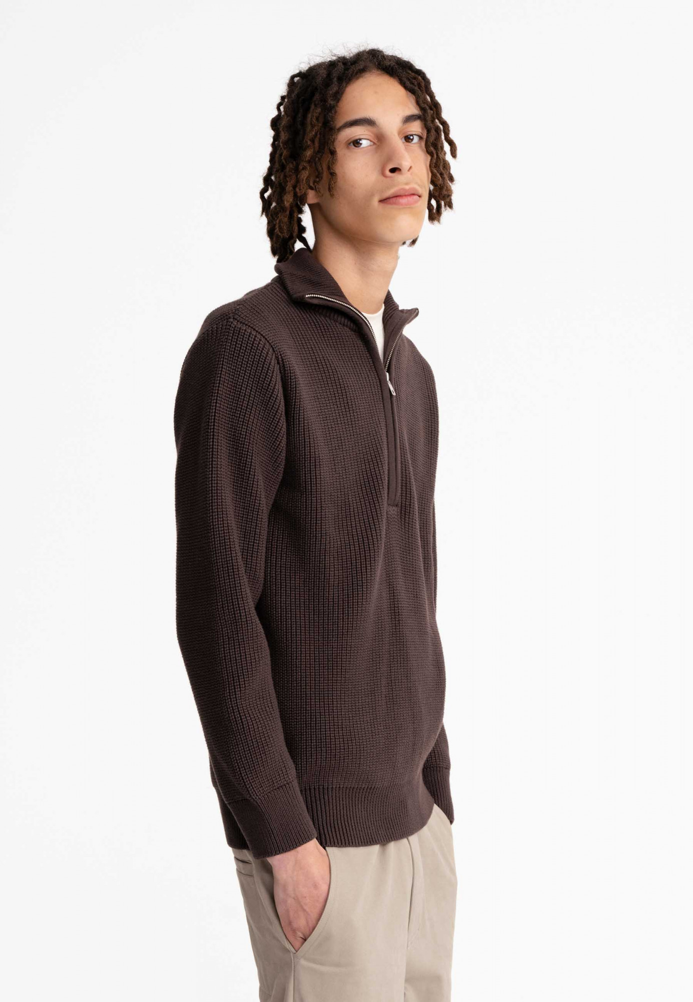 MELA Rippstrick Troyer UDAI Herren Pullover Braun Baumwolle