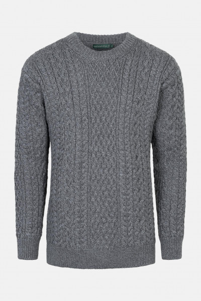 IrelandsEye Aran Cuileann Grau Herren Pullover Steel Marl