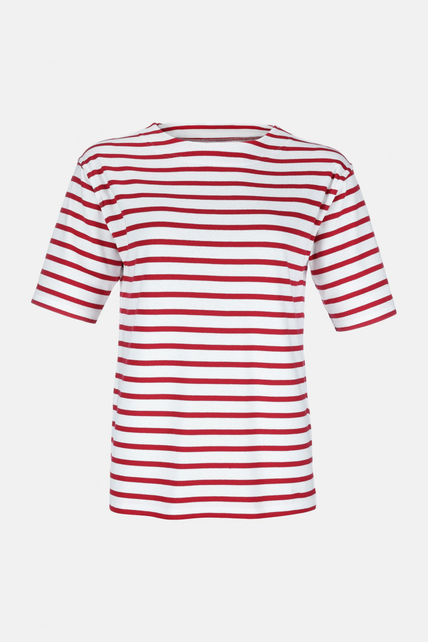 Bretonisches Fischerhemd Damen Kurzarm - weiß/rotgestreift