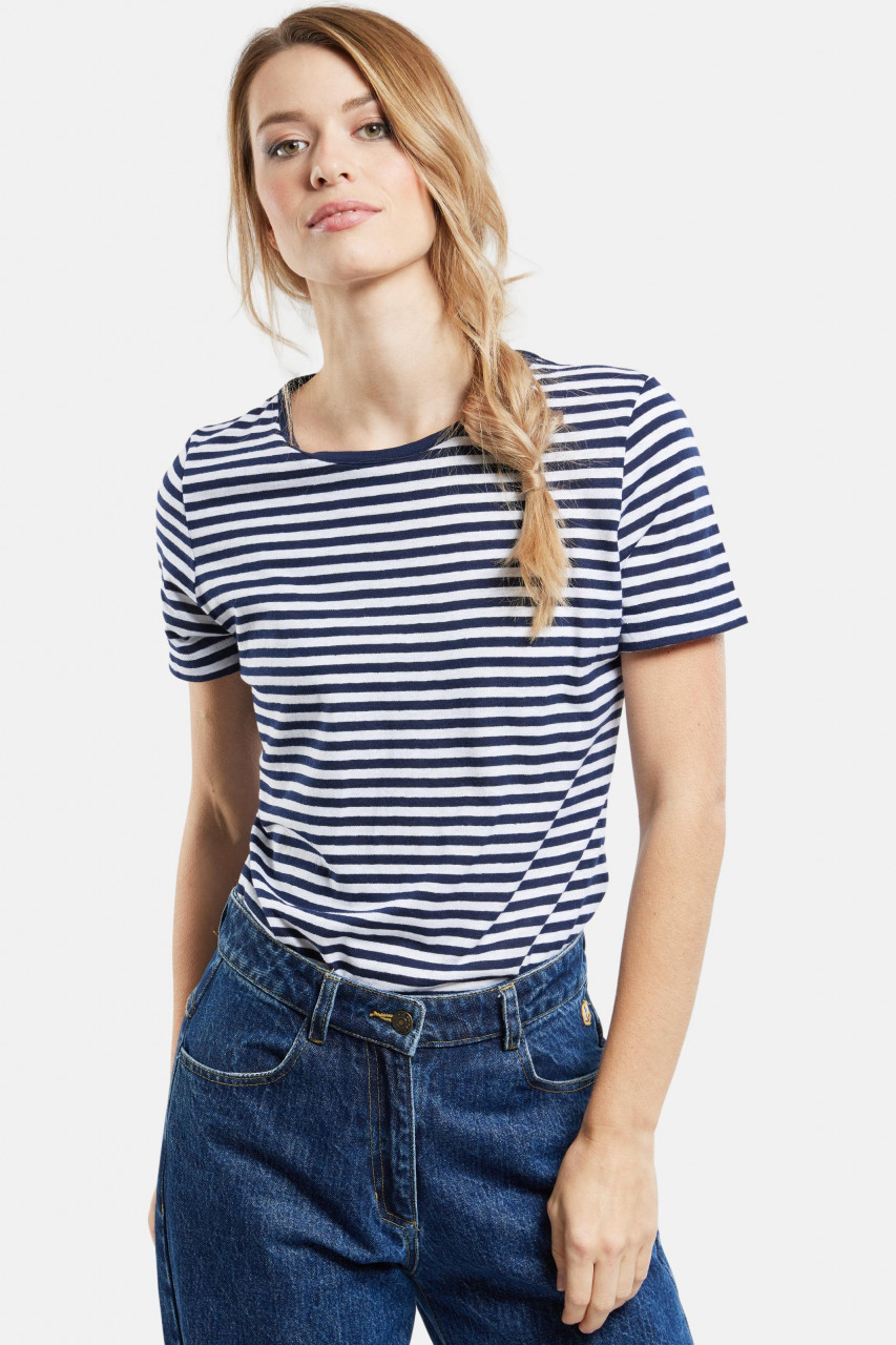Armor Lux T-Shirt Damen Dunkelblau Weiß Leinen Mix Heritage