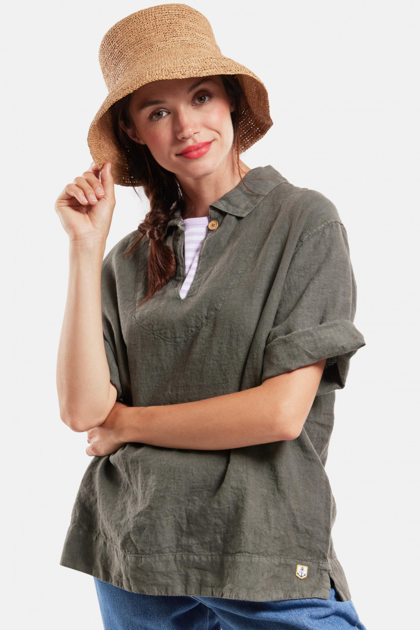 Armor Lux Leinenhemd Damen Fischerhemd Vareuse Oliv Grün