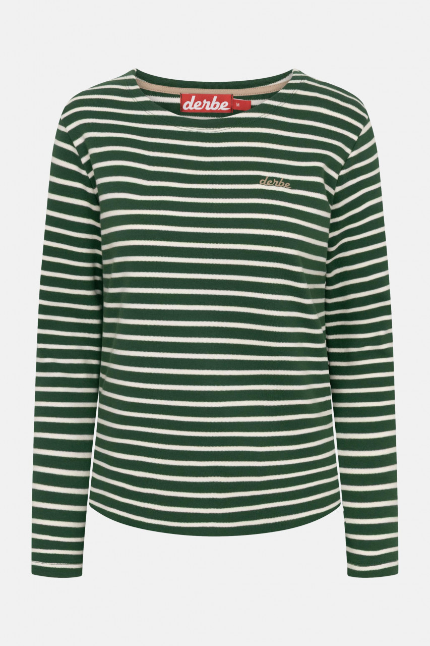 Derbe Streifenshirt Interstriped Damen Grün Weiß Langarmshirt GOTS Organic