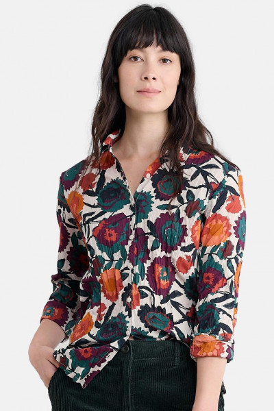 Seasalt Bluse Larissa Damen Weiß Orange Petrol Blumen Aran