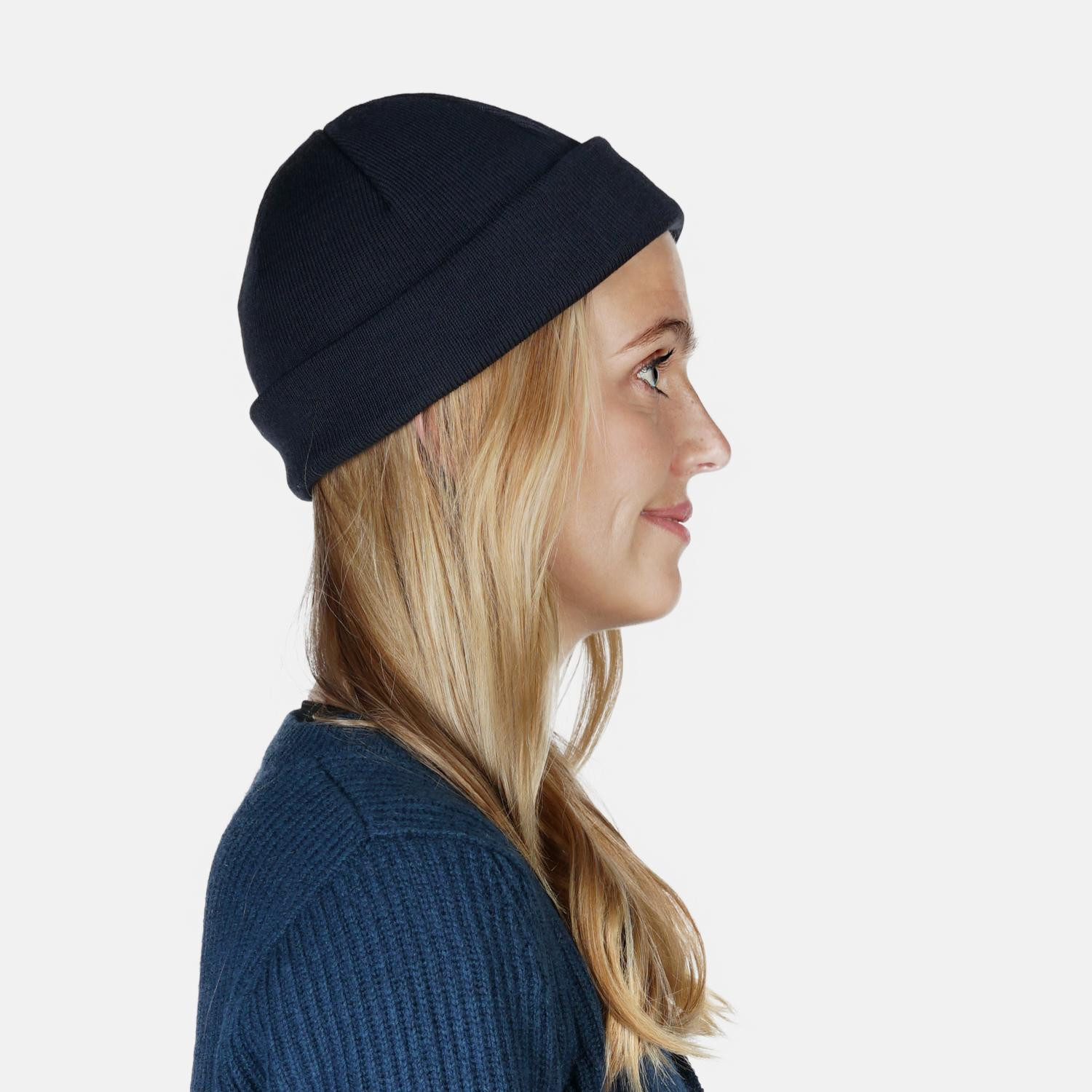 Hanseheld Strickmütze Seebär Merino Dockermütze kurz flach - Dunkelblau
