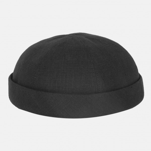 Hanseheld Docker Cap Leinen Schwarz Kurz Flach Segler Sailor Cap