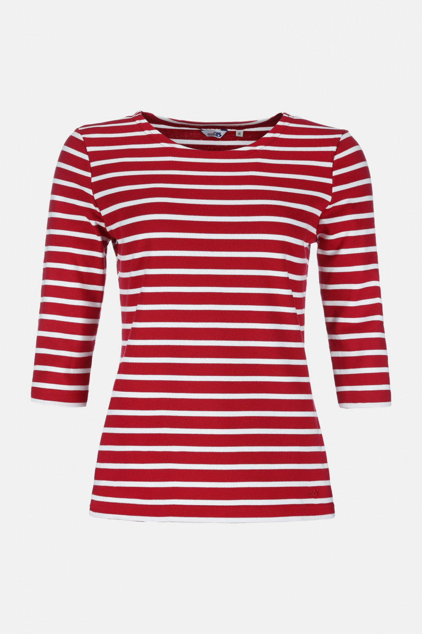Streifenshirt Damen 3/4-Arm Rot-Weiß Gestreift Ringelshirt