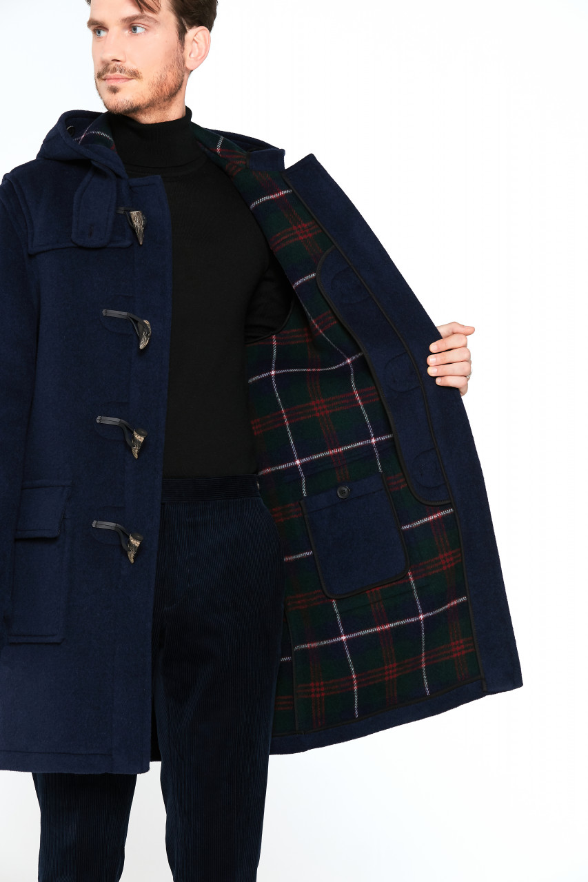 London Tradition Herren Dufflecoat Martin Navy Blau Wollmantel ...