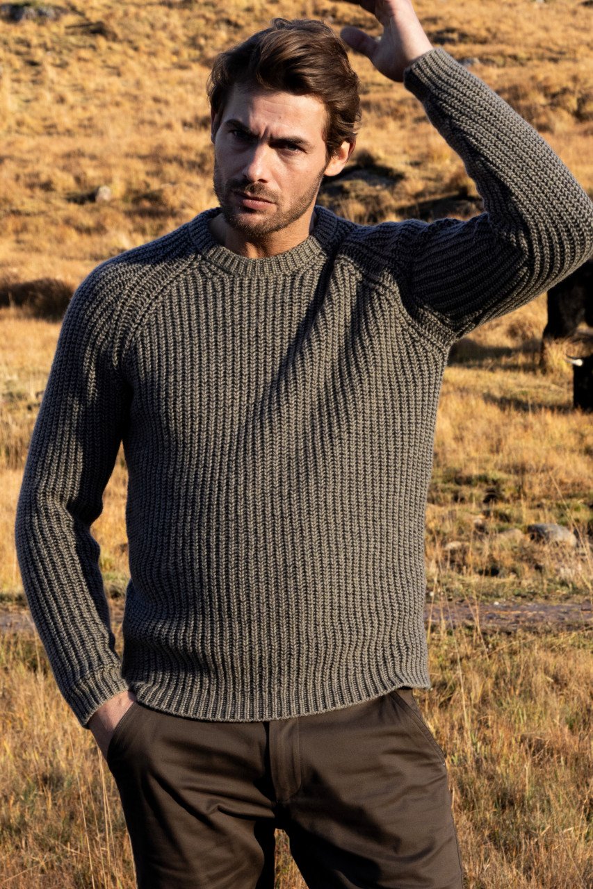 Fisherman out of Ireland Herren Pullover Braun Grau Schwarz Rippstrick