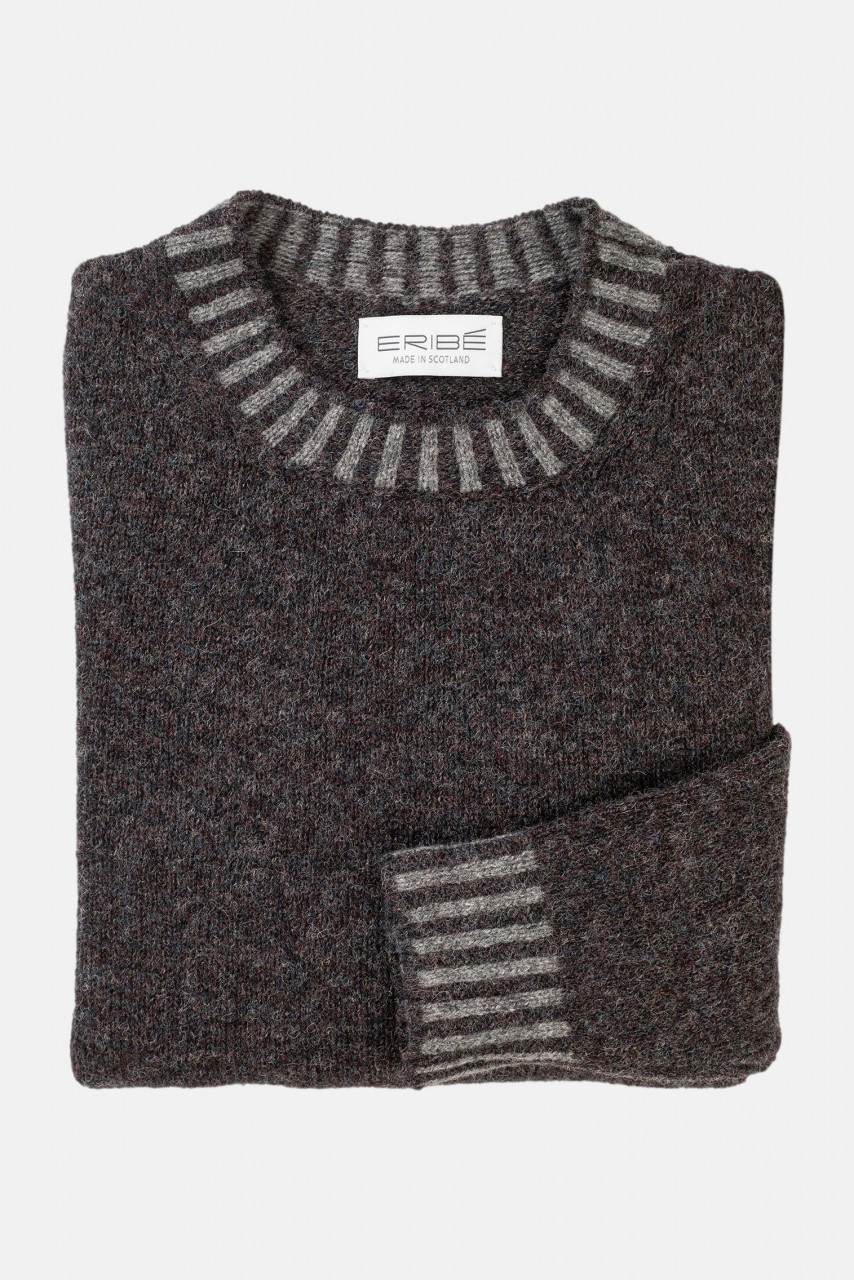 ERIBÉ Pullover Bruar Herren Grau Anthrazit Fairisle Streifen