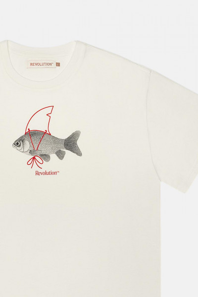 RVLT Herren T-Shirt Weiß Goldfisch Haiflosse