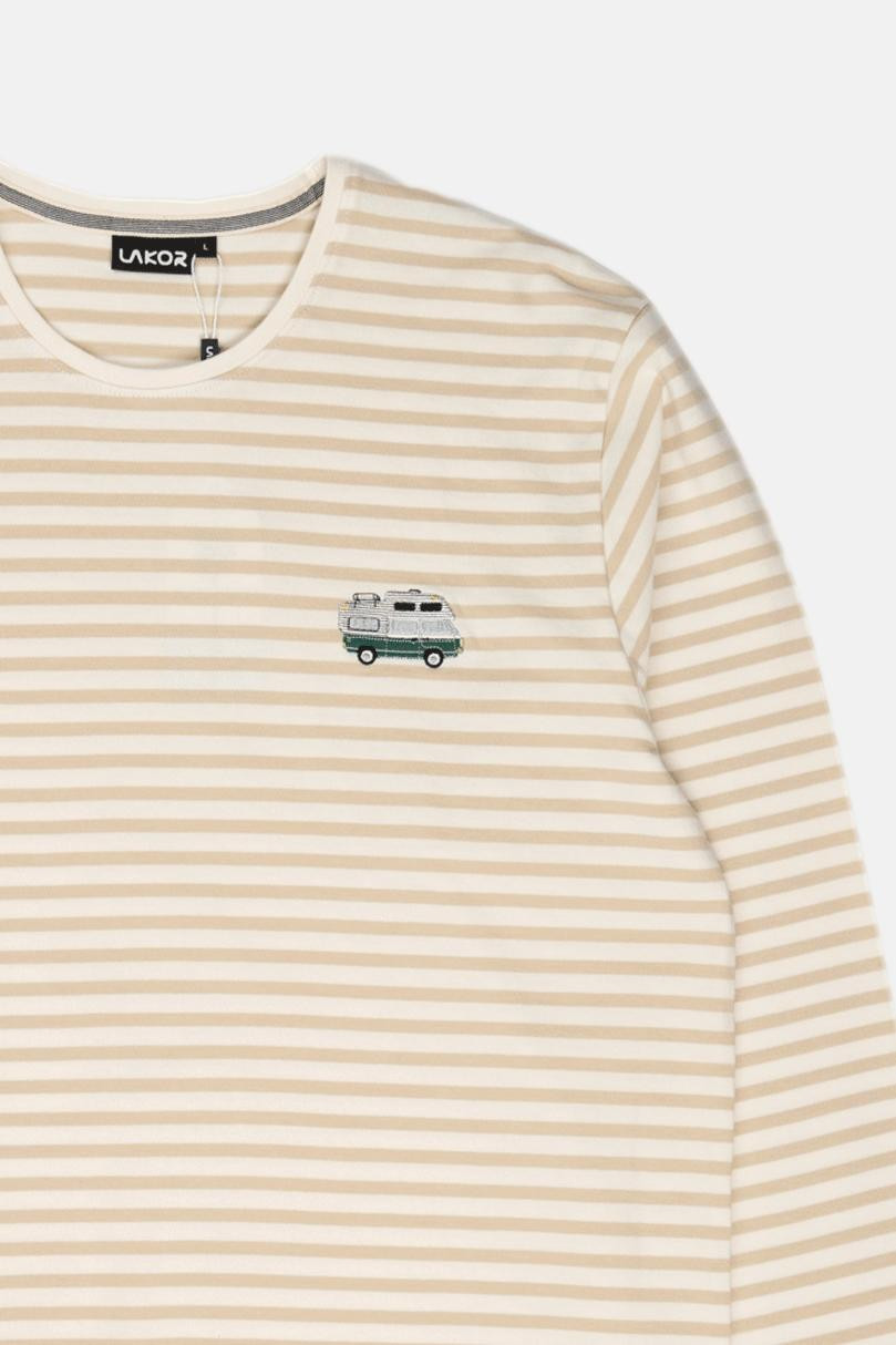 LAKOR Streifenshirt Mini Forest Camper Herren Beige Weiß Wohnmobil
