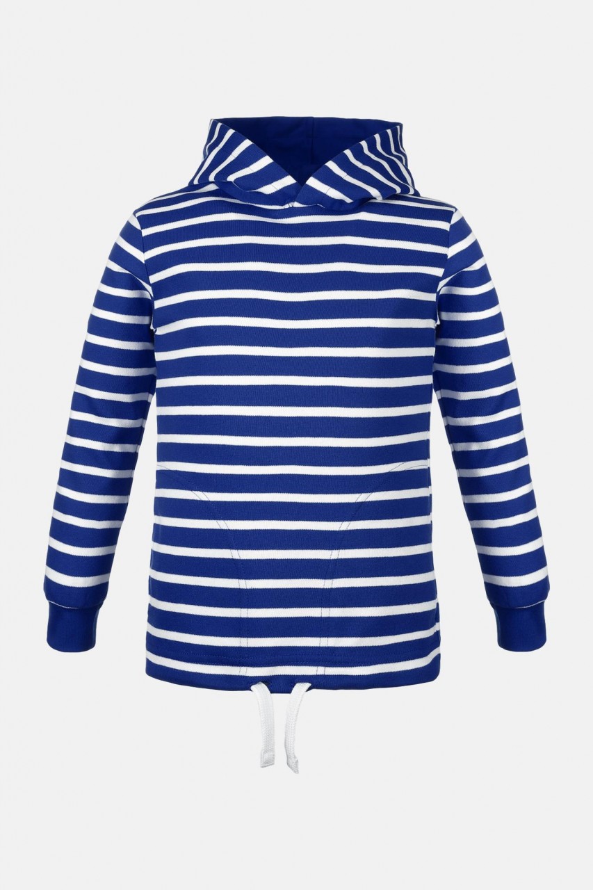 Kinder Kapuzenshirt Royal-Blau Weiss Gestreift Streifenshirt