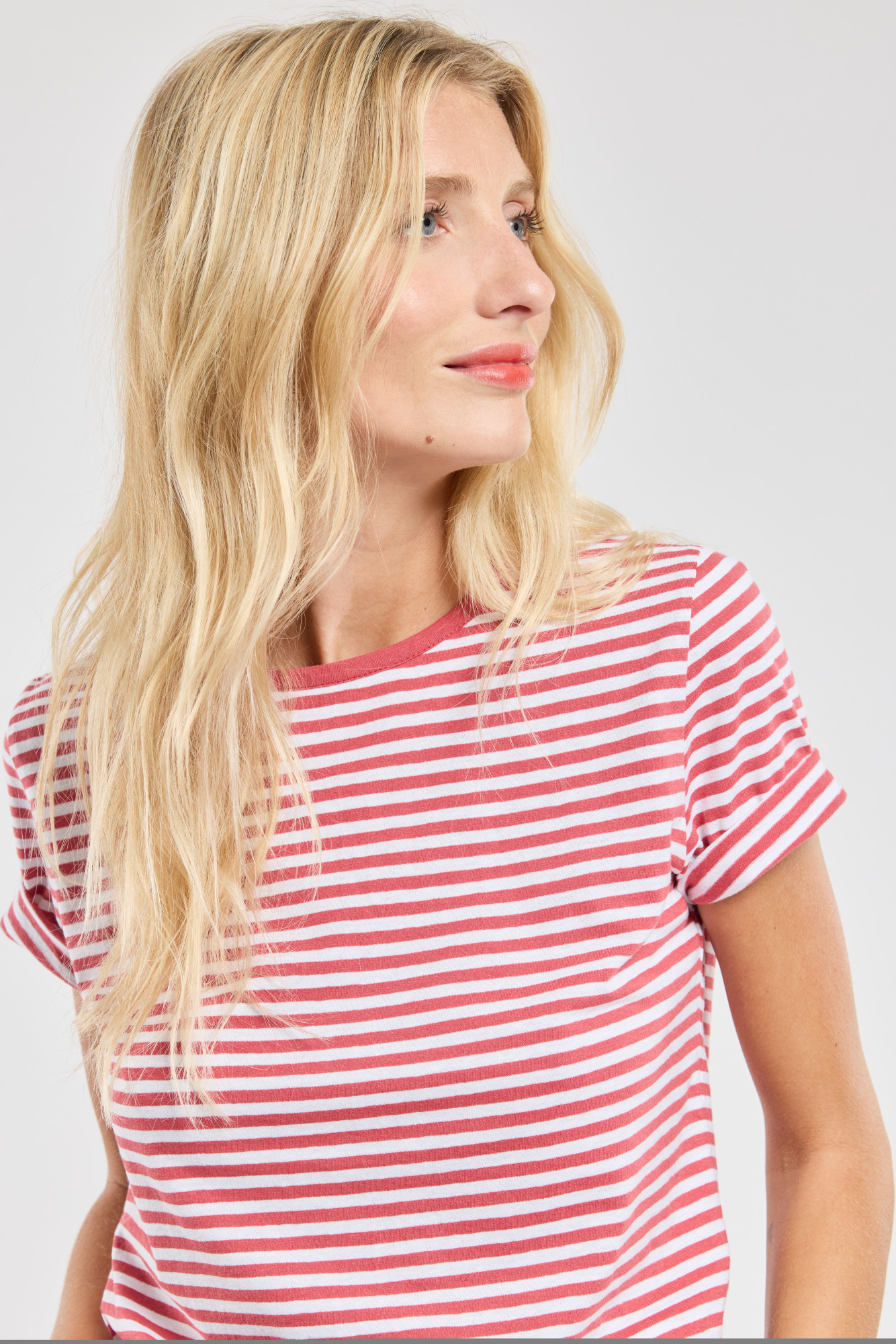 Armor Lux T-Shirt Damen Rosa Rot Weiß Leinen Mix Heritage