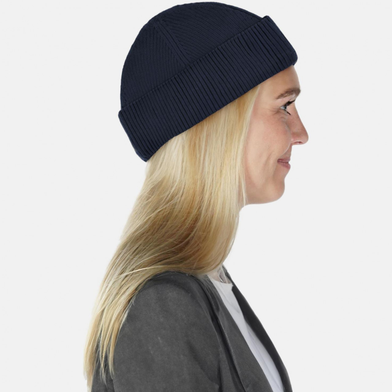 Hanseheld Strickmütze Seebär Rippstrick Blau Dockermütze Baumwolle GOTS Organic