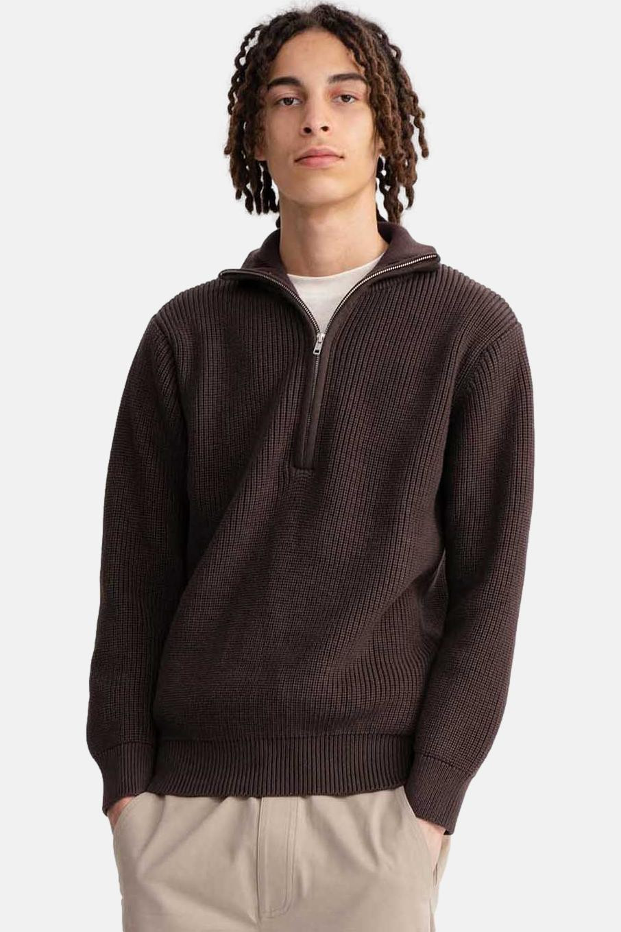MELA Rippstrick Troyer UDAI Herren Pullover Braun Baumwolle