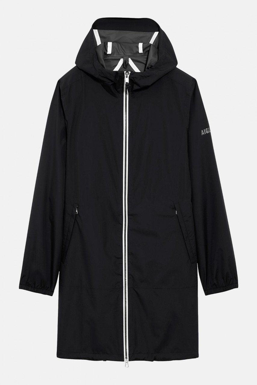 Aigle Regenjacke Schwarz Langer Parka Packbar