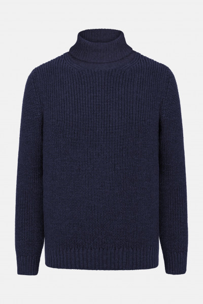 IrelandsEye Pullover Fishermans Rib Herren Blau Rollkragen Navy