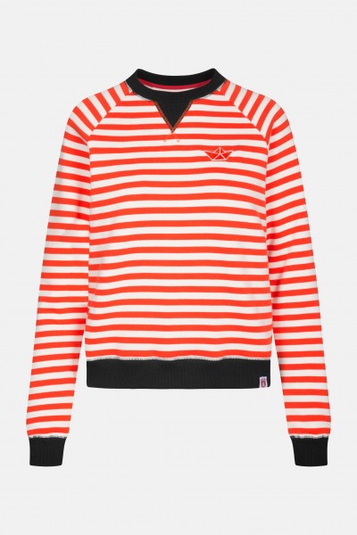 kk Derbe Sea Crew Damen Pullover Cherry Tomato Rot Weiß Gestreift Derbe Sea Crew Damen Pullover Cherry Tomato Rot Weiß Gestreift