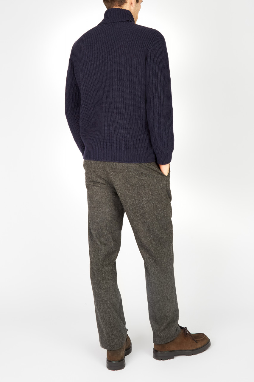 IrelandsEye Pullover Fishermans Rib Herren Blau Rollkragen Navy