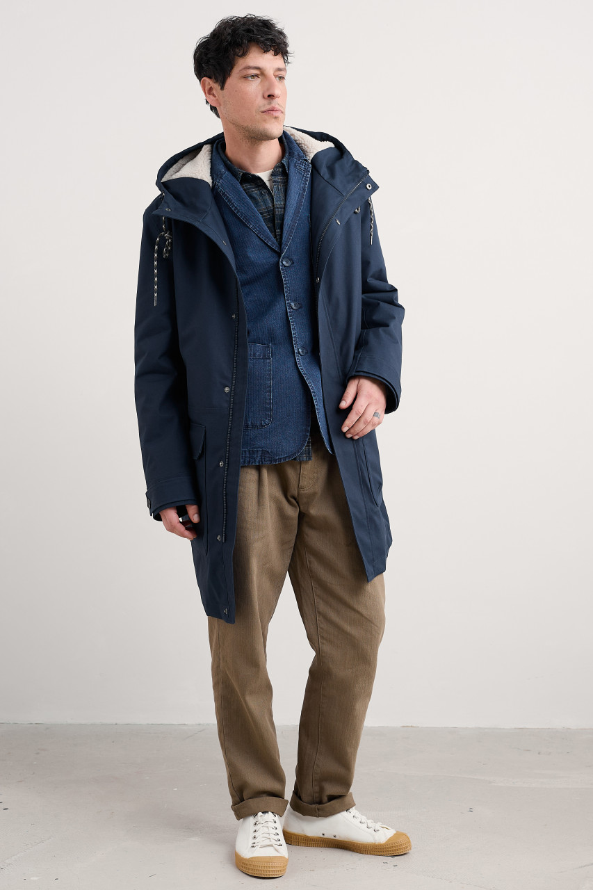 Seasalt Cornwall Regenjacke Tidesman Coat Herren Blau Navy Parka Wintermantel