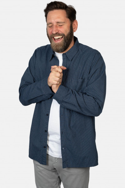 Hanseheld Schnieker Fischer Hemd Herren Blau Weiß Gestreift Fischerhemd GOTS Organic