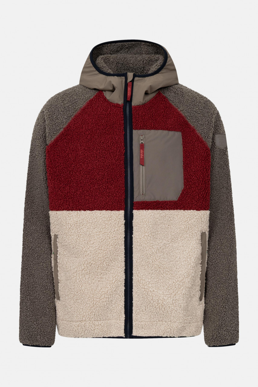 Derbe Herren Fleecejacke Kuschelby Rot Braun Beige Colorblocking Teddy