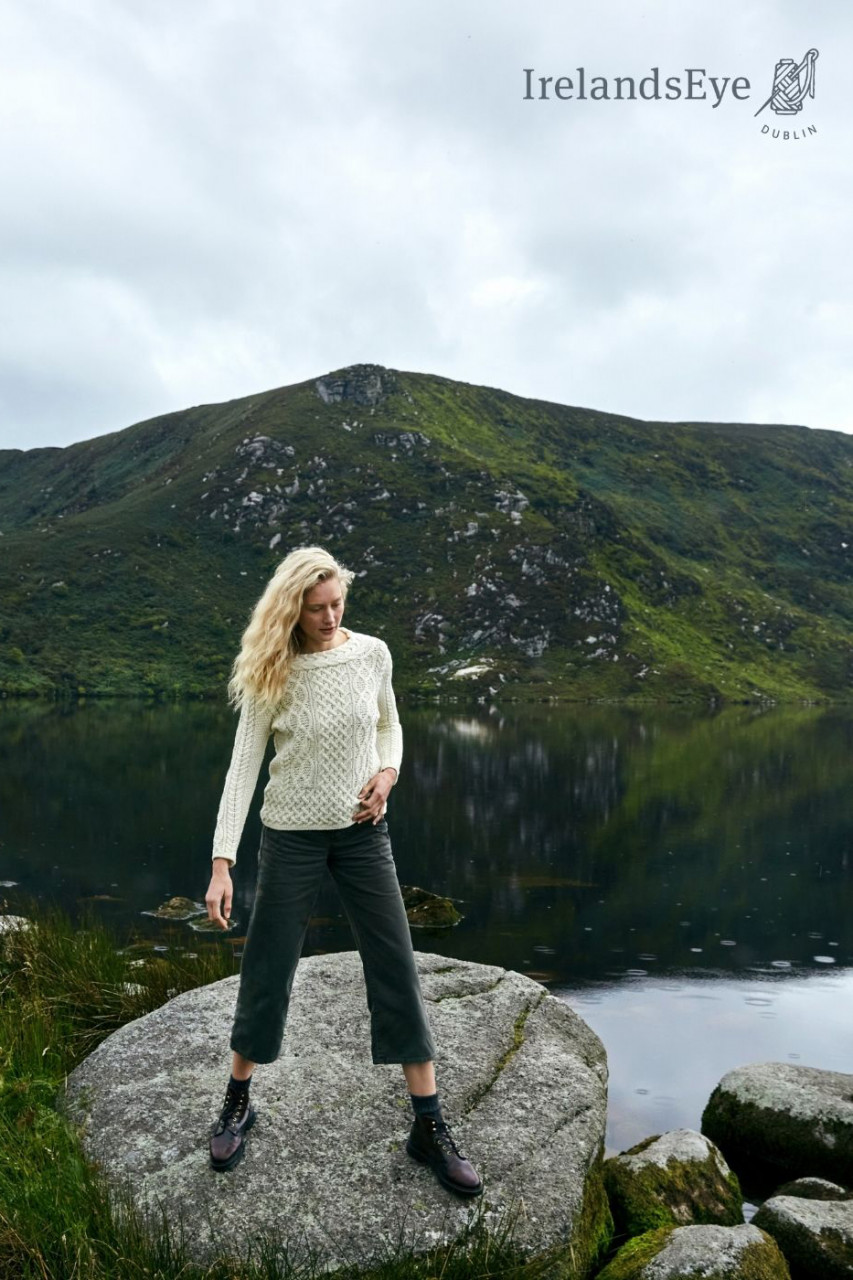 IrelandsEye Aran Spindle Weiß Damen Pullover Natural