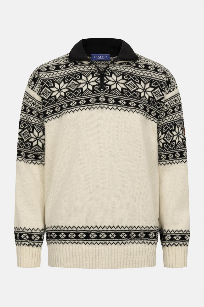 Bratens Norweger Pullover Weiß Schwarz Snøstjerne Schneeflocke