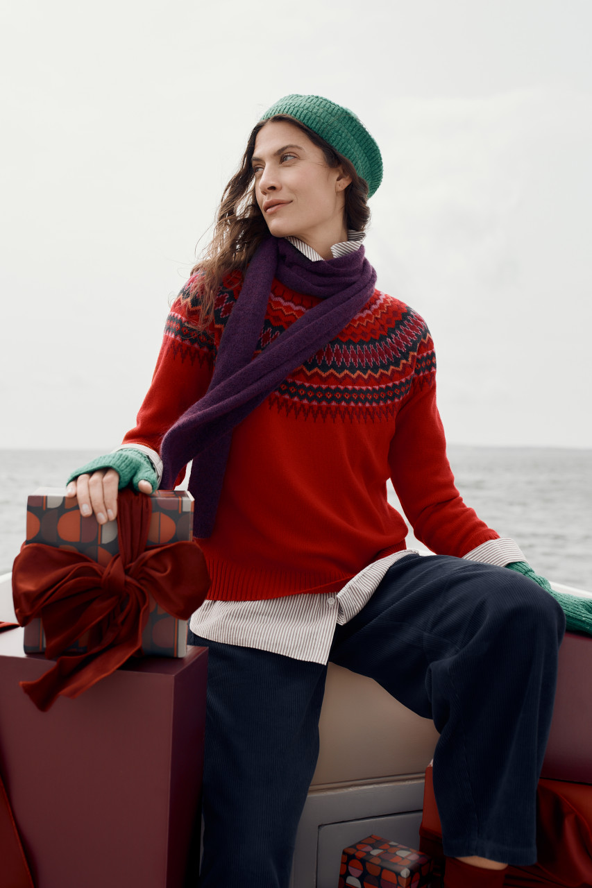 Seasalt Cornwall Pullover Gurnards Head Rot Blau Fairisle