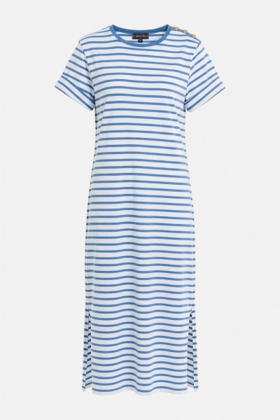 Armor Lux Kleid Damen Weiß Blau Mariniere Gestreift Schulterknöpfe