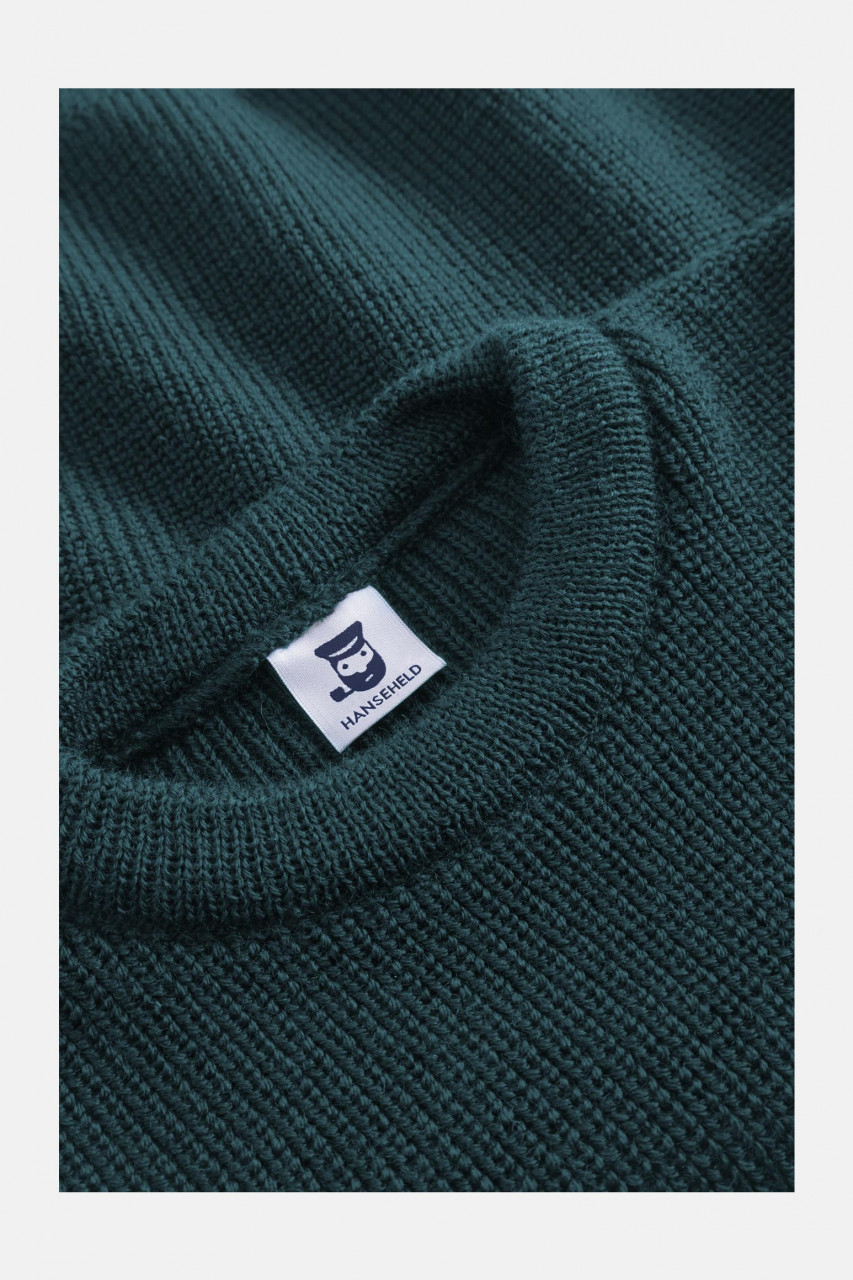 Hanseheld Strickpullover Schurwolle Atlantik Grün GOTS Organic