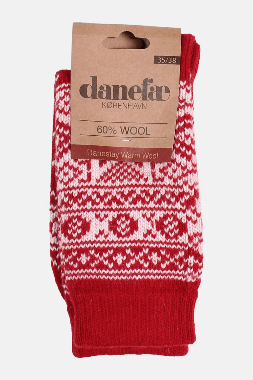 Danefae Danestay Warm Damen Stricksocken Rot Weiß Wollsocken