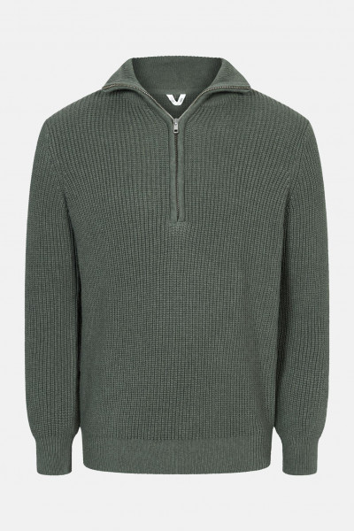 MELA Rippstrick Troyer UDAI Unisex Damen Herren Pullover Grün Melange Oliv Meliert Baumwolle Nachhal