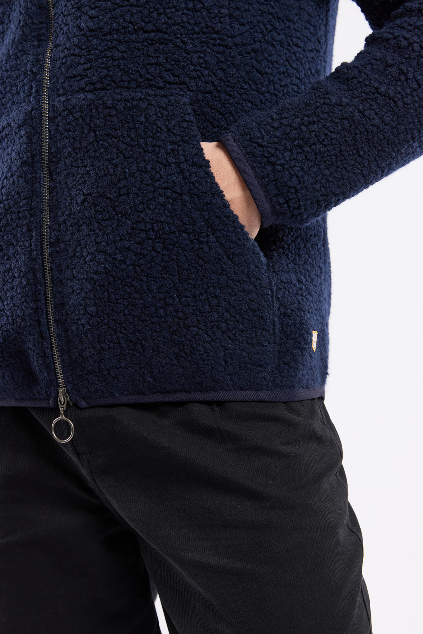 Armor Lux Fleece Jacke Herren Dunkelblau Veste Sherpa Wollmischung